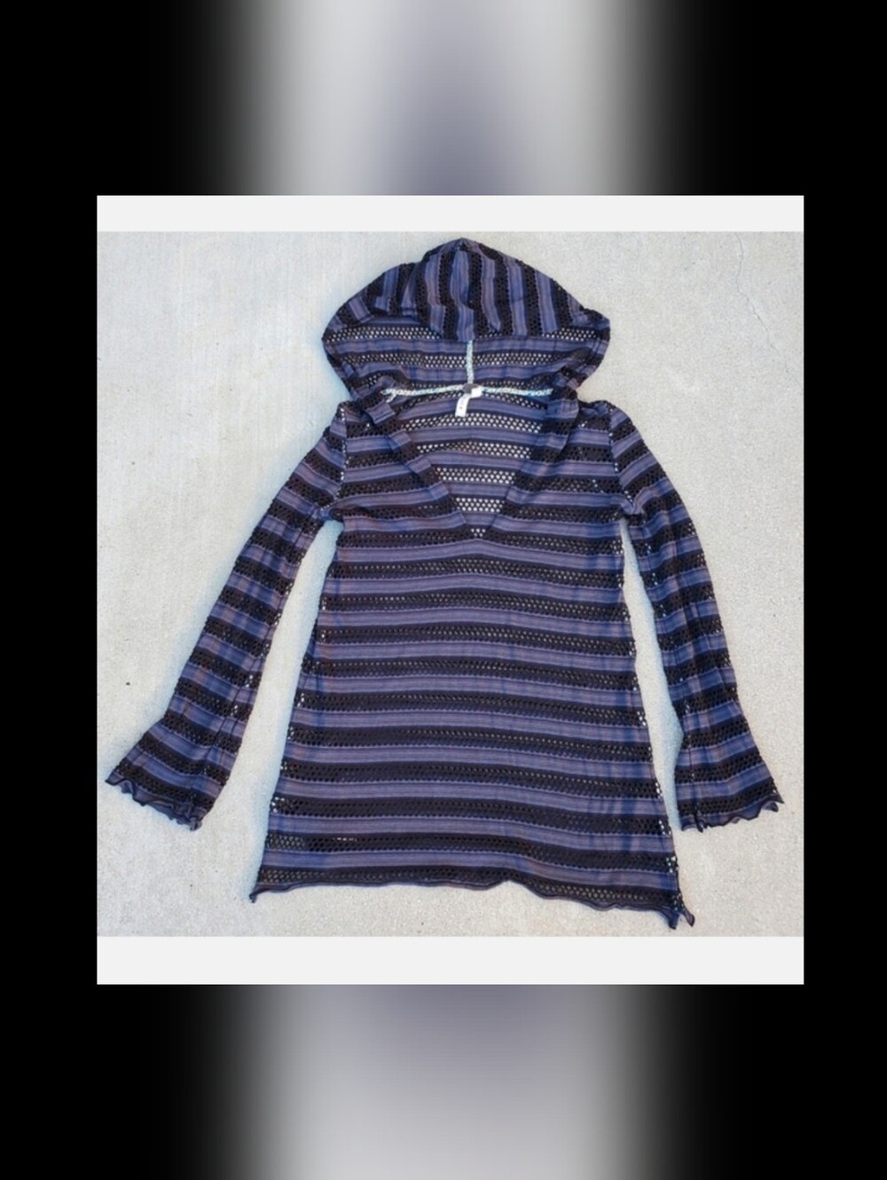 RARE Y2K Vintage Free People Summer Crochet Hoodie Tunic SMALL Like New Sheer